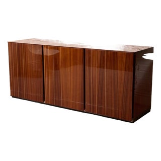 Vintage Italian High-Gloss Wood Three-Door Credenza For Sale