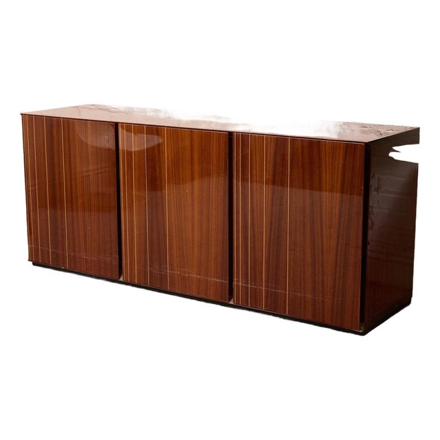Vintage Italian High-Gloss Wood Three-Door Credenza For Sale