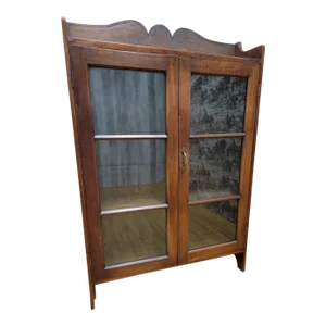 Vintage Thai British Colonial Teak and Glass Display Cabinet
