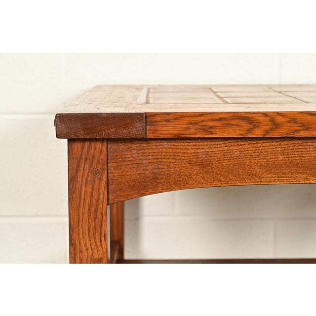 Stickley Mission Oak Arts & Crafts Tile Top Two-Tier Side Tables, Pair For Sale In South Bend - Image 6 of 11
