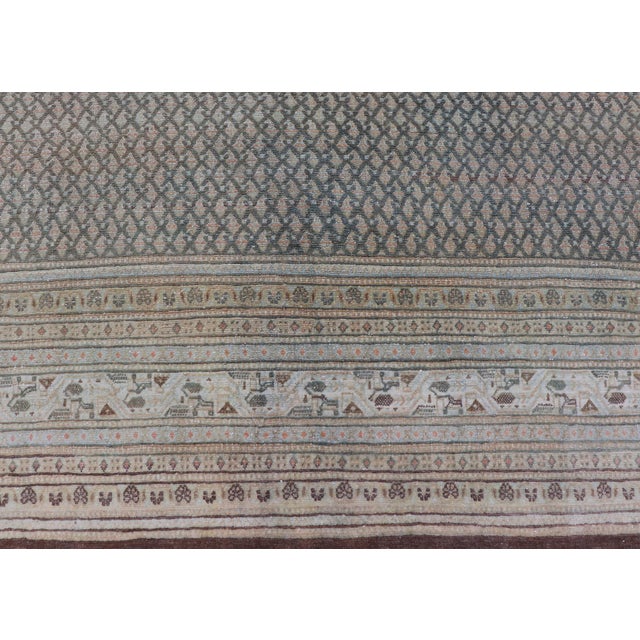 Antique Hand Knotted Persian Tabriz Rug With All-Over Design in Muted Tones For Sale - Image 13 of 17