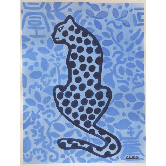 Chinoiserie Leopard Blue Willow Botanical Expressionism Chinoiserie Original Paintng by Cleo Plowden For Sale - Image 3 of 3
