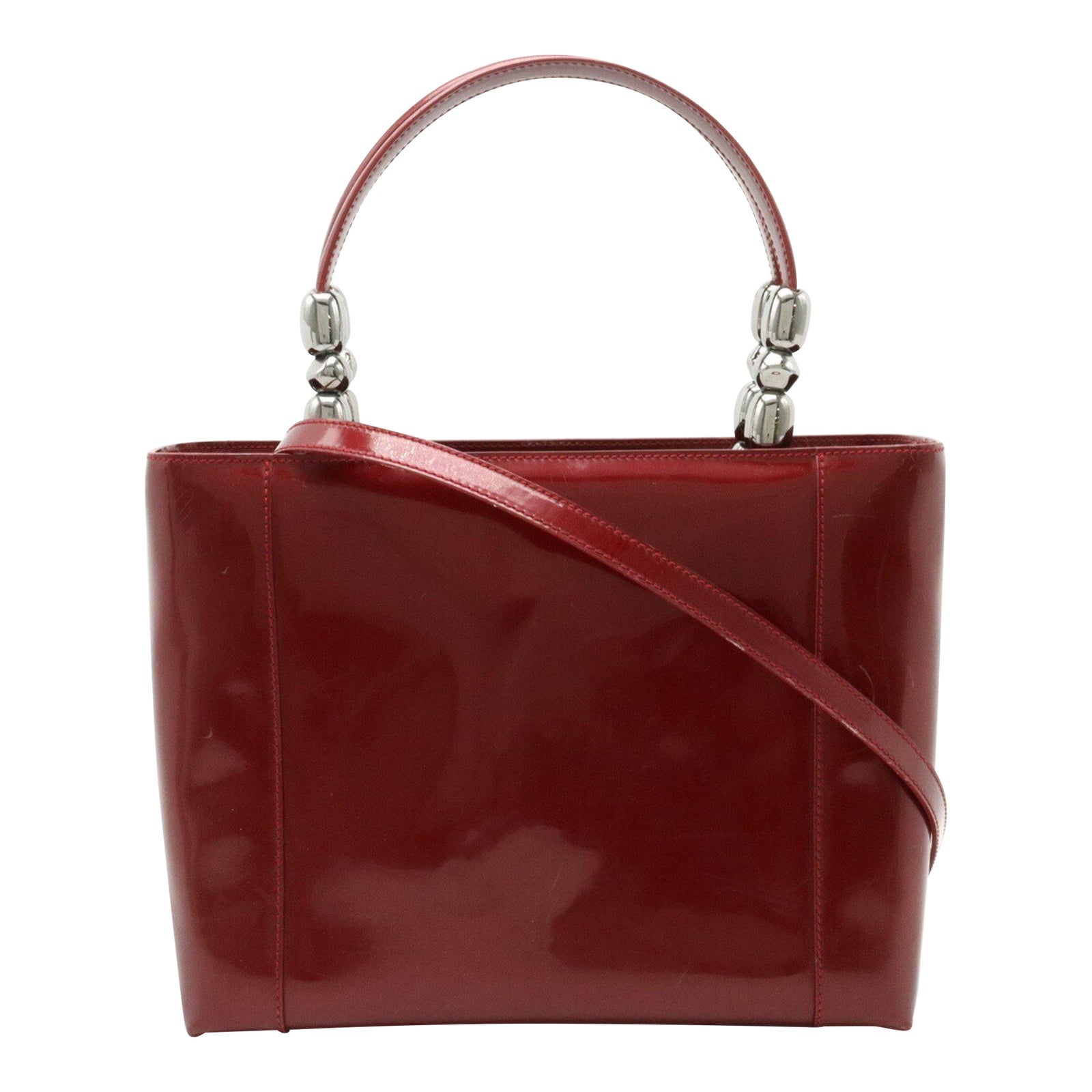 Christian Dior Marispearl Handbag Shoulder Bag Patent Leather Red ...