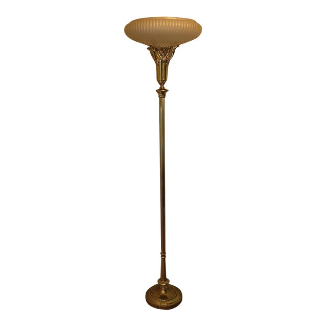 Vintage Art Deco or Hollywood Regency Style Torchiere Floor Lamp For Sale
