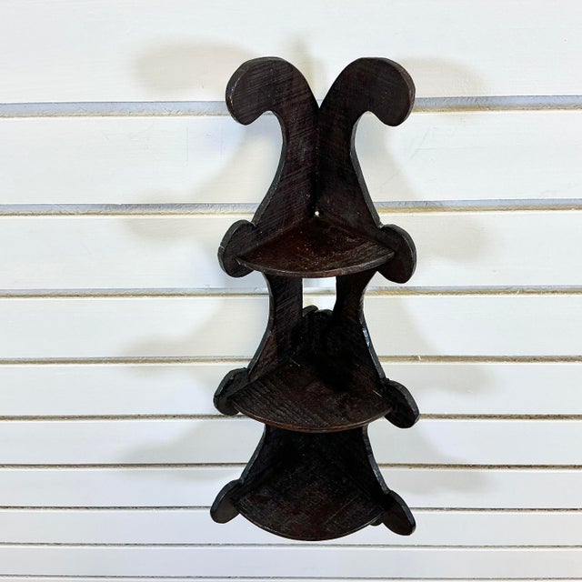 1942 Vintage Americana Folk Art Boho Chic Corner Wall Mounted Shelf, 3-Tier For Sale - Image 9 of 12