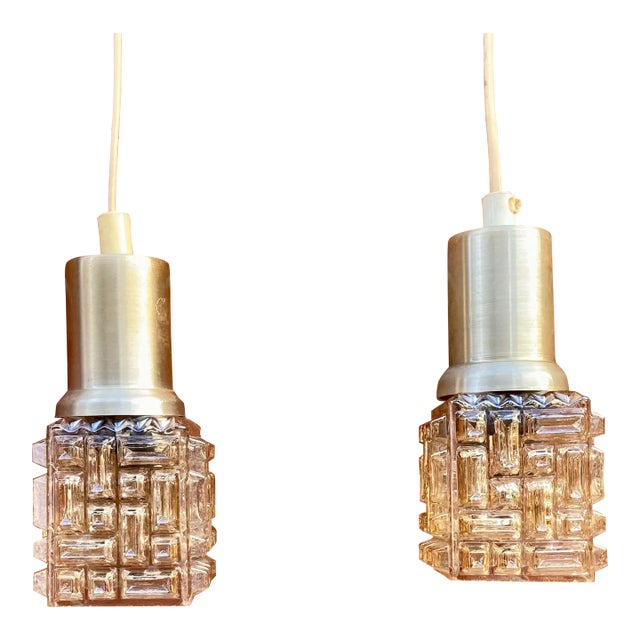 Pair of Glass Hanging Lamp, Sweden, 1960s For Sale