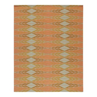 Rug & Kilim’s Scandinavian Style kilim in Orange, Gold & Blue Geometric Pattern - 14x20 For Sale