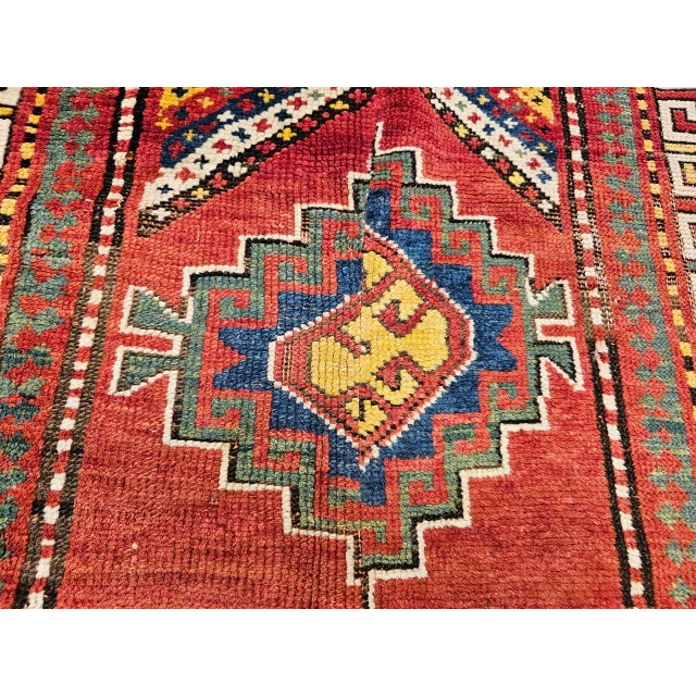 19th Century Caucasian Kazak Rug, Hand-Knotted Wool, Geometric Medallions, 4' x 9' For Sale - Image 13 of 17