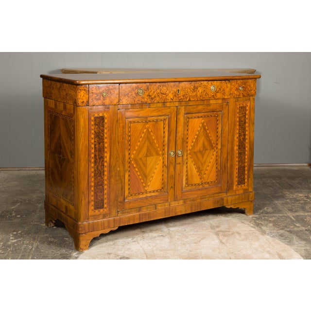French 19th Century Walnut Buffet with Burled Drawers and Inlaid Doors For Sale - Image 4 of 12
