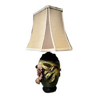 1880s French Barbotine Majolica Vase in the Form of a Lamp For Sale