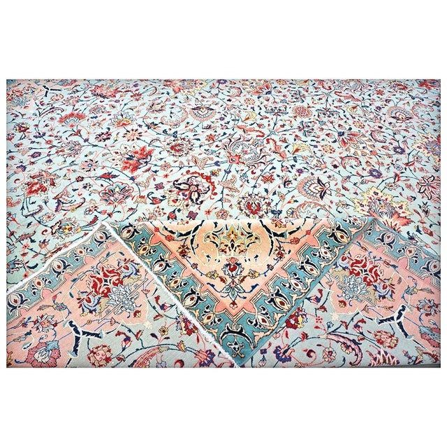 Mint Antique Persian Tabriz Emad Wool 10x12 Mint Green, Red & Pink Handmade Area Rug #9902603 For Sale - Image 8 of 9