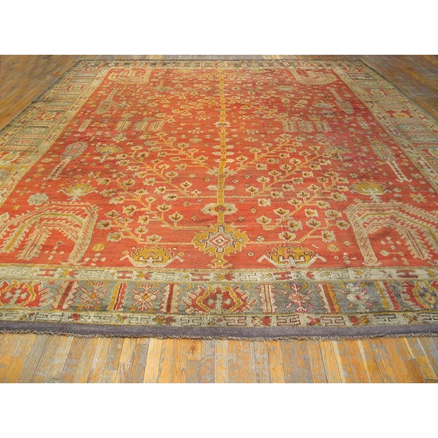 19th Century Turkish Oushak Carpet ( 13'10" x 17' - 422 x 518 ) this warm red rust color cypress tree weeping willow...