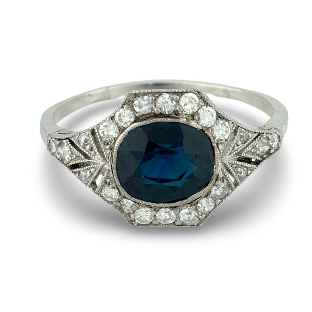 Art Deco 1930s Art Deco Gia 2.00 Carat Sapphire Diamond Platinum Ring, Size 6.25 For Sale - Image 3 of 9