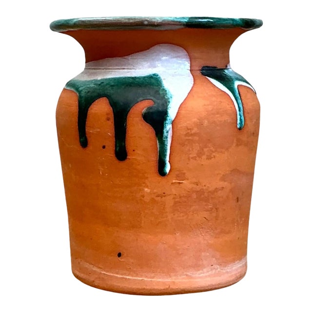 Vintage Drip Glaze Terracotta Vase For Sale