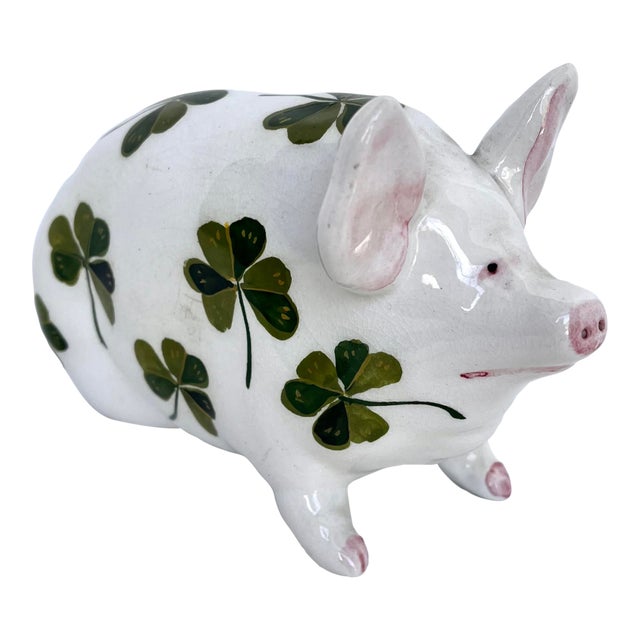Vintage Wemyss Hand Painted Clover Covered Ceramic Pig For Sale