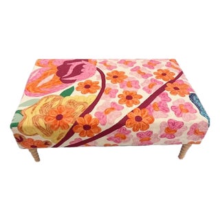 One-of-Kind Bold Colorful Floral Ottoman For Sale
