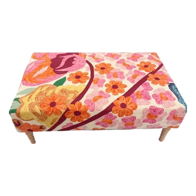 One-of-Kind Bold Colorful Floral Ottoman For Sale