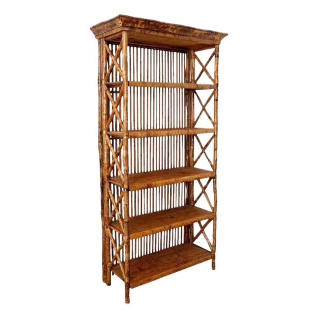 Mid 20th Century Hollywood Regency Bamboo Rattan Étagère Bookcase For Sale