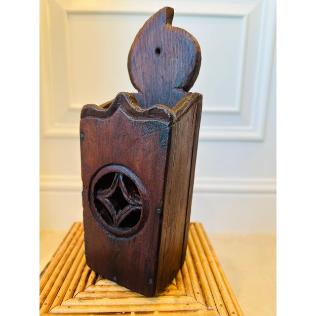 Vintage English Handcarved Rustic Wooden Candle Box For Sale - Image 4 of 14