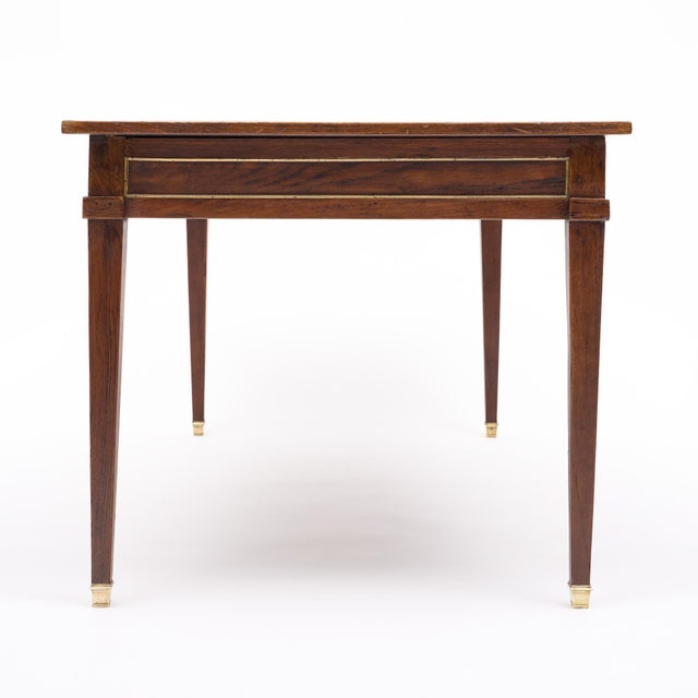 French Louis XVI Provincial Oak "Bureau Plat" With Green Leather Top For Sale - Image 4 of 9