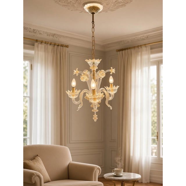 Venetian Murano Glass 3-Light Chandelier, 1960s For Sale - Image 4 of 11