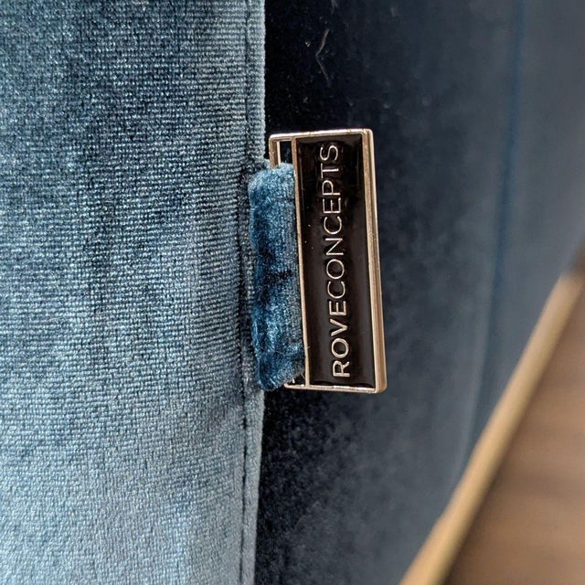 Rove Concepts Noah Blue Velvet Sectional Sofa With Light Wood Base For Sale - Image 9 of 10