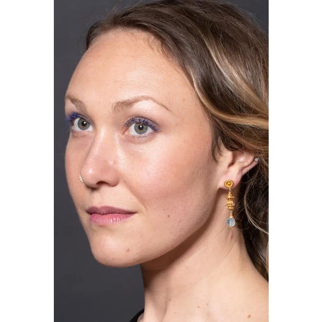 18k Gold and Aquamarine Dangle Drop Earrings by Deborah Lockhart Phillips For Sale In Nantucket - Image 6 of 6