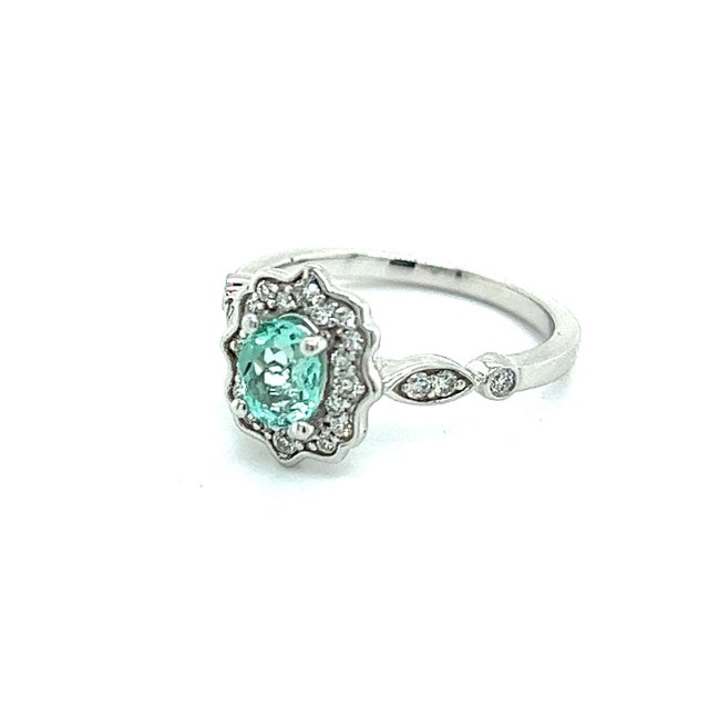 Traditional Natural Colombian Emerald Diamond Ring 14k W Gold 0.80 TCW Certified, Size 6.5 For Sale - Image 3 of 9