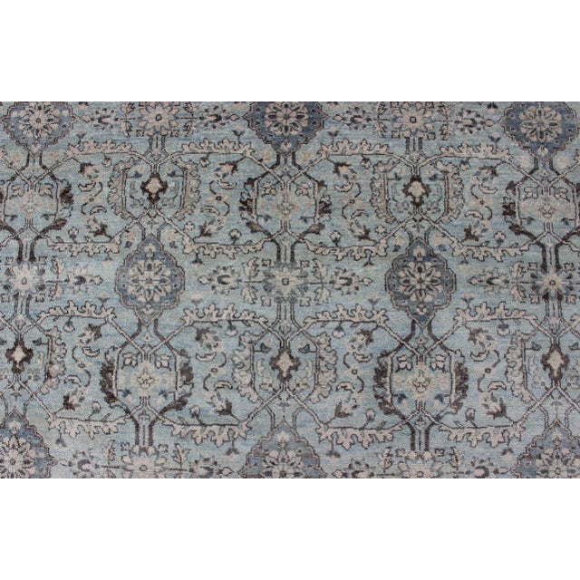 Textile Modern Hand-Knotted Oushak Rug With Geometric Design in Blues and Browns For Sale - Image 7 of 12