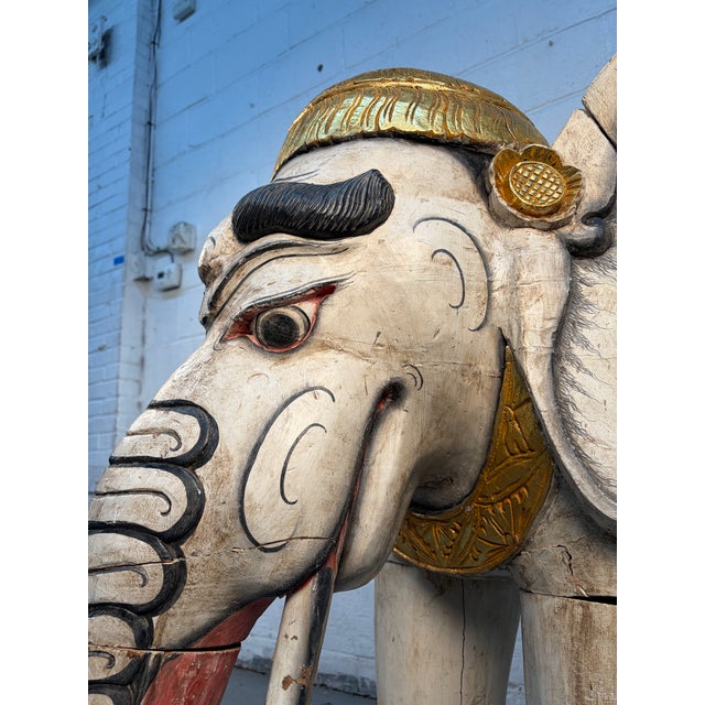 Wood Large Hand-Carved Indian Processional Elephant Sculpture For Sale - Image 7 of 12