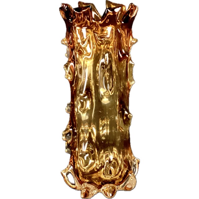Brutalist Style Amber Heavy Glass Vase For Sale - Image 4 of 5