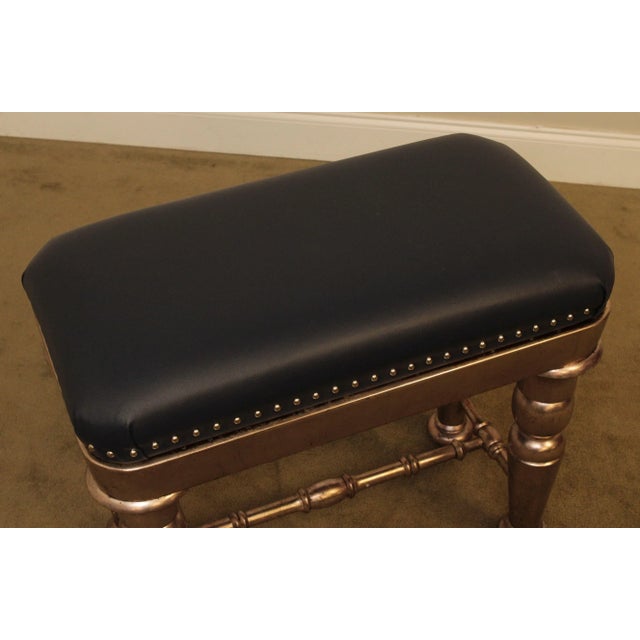 1990s Custom Silver Finished Leather Tufted Bench For Sale - Image 5 of 13