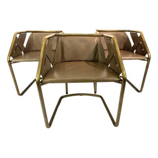 Brass Leather Strip Chair by Massimo Castagna for Henge, 1990s, Set of 3 For Sale