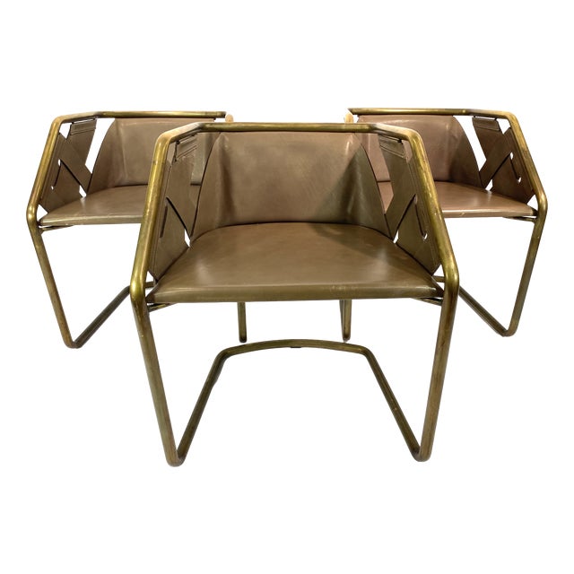 Brass Leather Strip Chair by Massimo Castagna for Henge, 1990s, Set of 3 For Sale