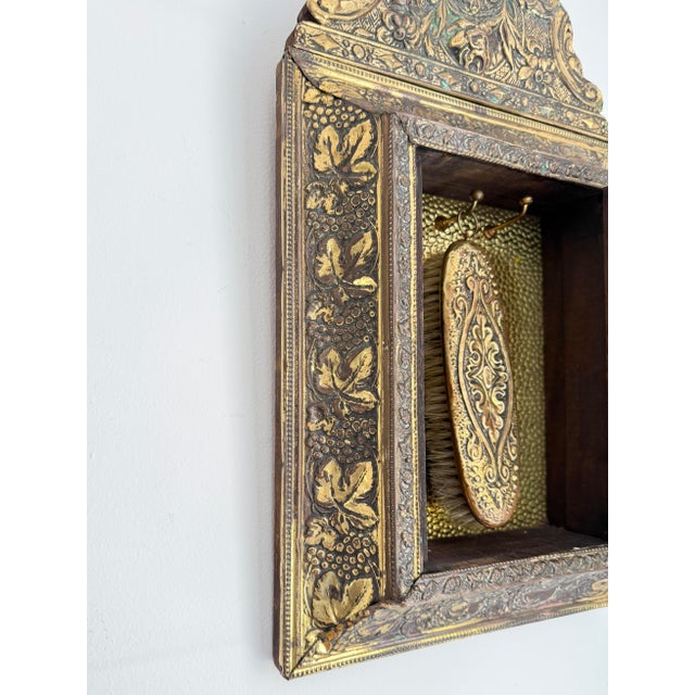 Metal Antique Victorian Wall Cabinet with Beveled Mirror and Brush, Late 19th Century For Sale - Image 7 of 17