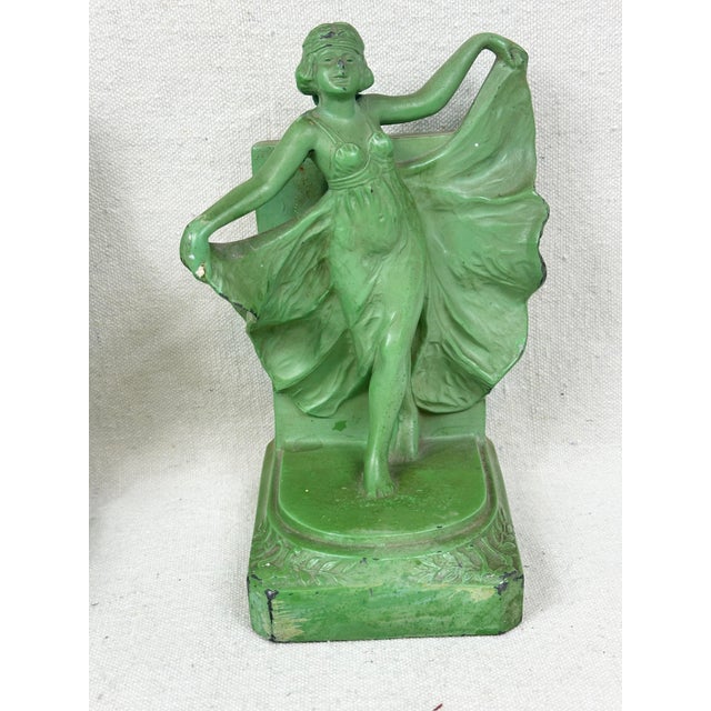 Metal Antique 1920’s Cast Iron Bookends Depicting “Loie Fuller”-a Pair For Sale - Image 7 of 10
