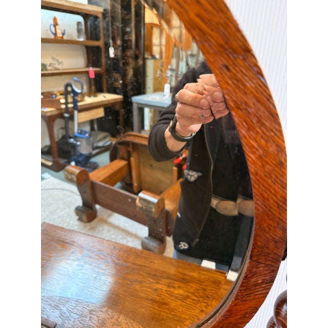 Antique Jacobean Tiger Oak Wood Vanity Dresser With Mirror For Sale - Image 12 of 12