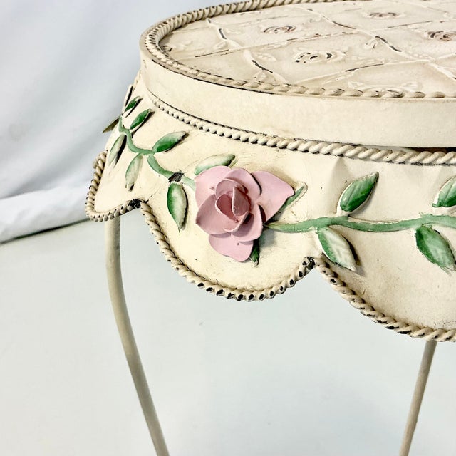 1950s Vintage French Style Boho Chic Scalloped Tole Rose Plant Stands - Set of 2 For Sale - Image 9 of 18