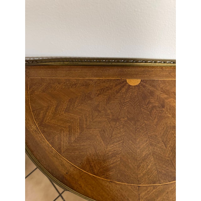 Mid 20th Century Pair of Vintage Louis XV Style Demilune Nightstands French Inlaid 3 Drawer Tables For Sale - Image 5 of 17
