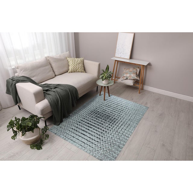6x9 Nadia Ava Gray Traditional Geometric Handmade Wool Carpet Rug For Sale - Image 9 of 9