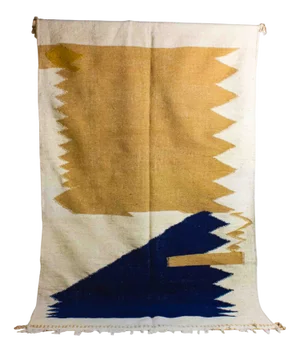 Vintage Wool Berber Rug with Abstract Shapes in Blue and Beige, 1970s