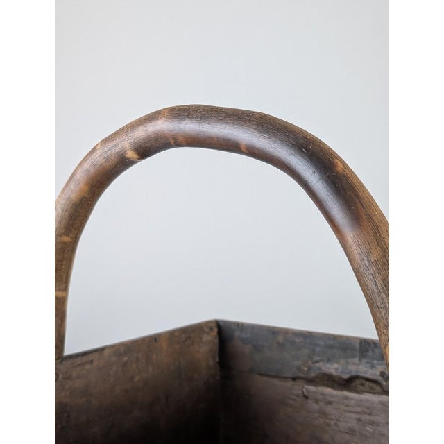 Antique Wabi-Sabi Wooden Log Basket with Wrought Iron Fittings For Sale - Image 9 of 18