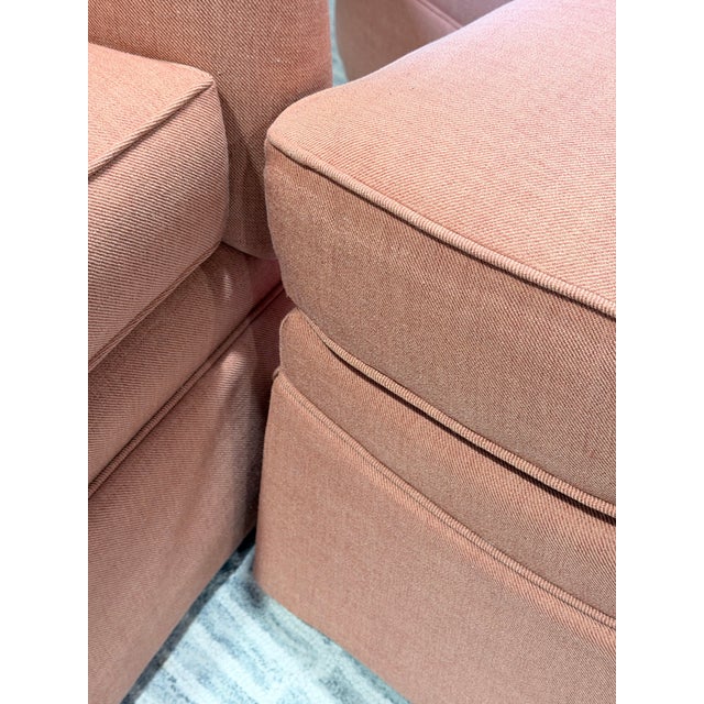 Set of Kravet Tufted Swivel Club Chairs With Matching Ottoman For Sale - Image 11 of 12