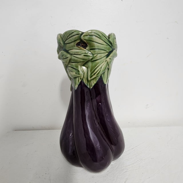 Farmhouse Mid-Century Trompe L’Oeil Eggplant Vase – Studio Pottery Ceramic Sculpture For Sale - Image 3 of 11