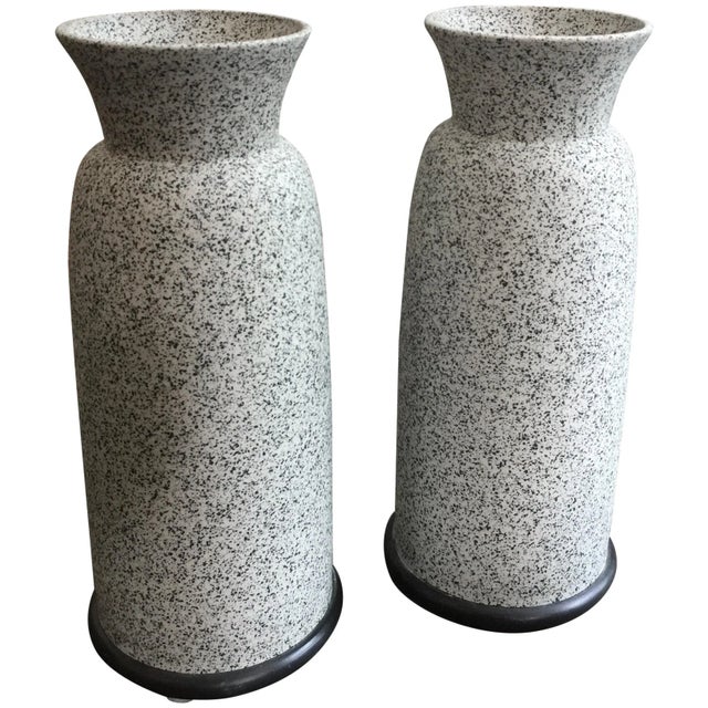White Alfiero Mangani Granite Finish Ceramic Vases - A Pair For Sale - Image 8 of 8