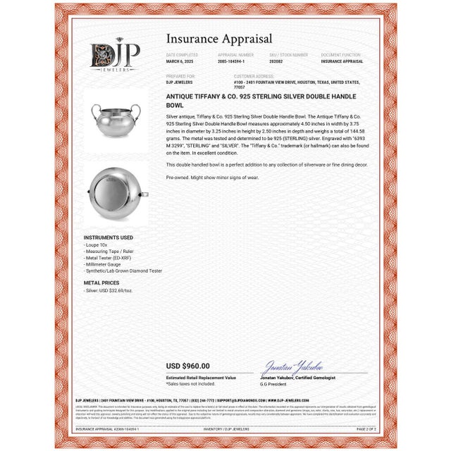 Early 20th Century Antique Tiffany & Co. 925 Sterling Silver Double Handle Bowl For Sale - Image 5 of 5