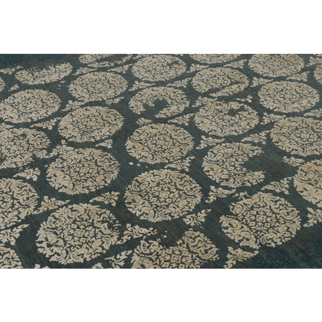 Rug & Kilim Rug & Kilim's Modern Abstract Rug in Obscured Cream Circles on Forest Teal For Sale - Image 4 of 8