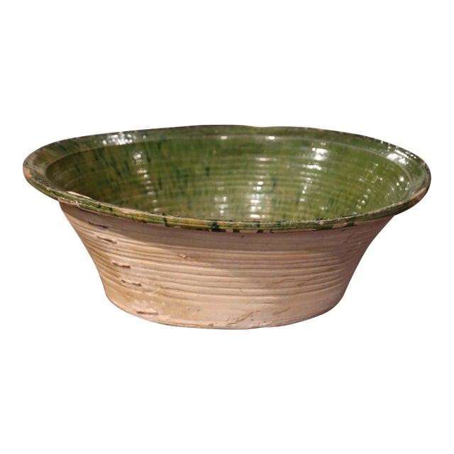 18th Century French Green Glazed Terracotta "Tian" Bowl From Provence For Sale