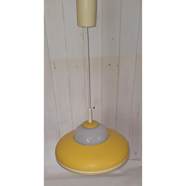 1970s Vintage Hanging Lamp with White Glass Shade and Yellow-White Metal Shade by Doria, 1970s For Sale - Image 5 of 11
