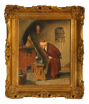 Hans Fenger, Alchemist, Mid-20th Century, Oil on Canvas, Framed